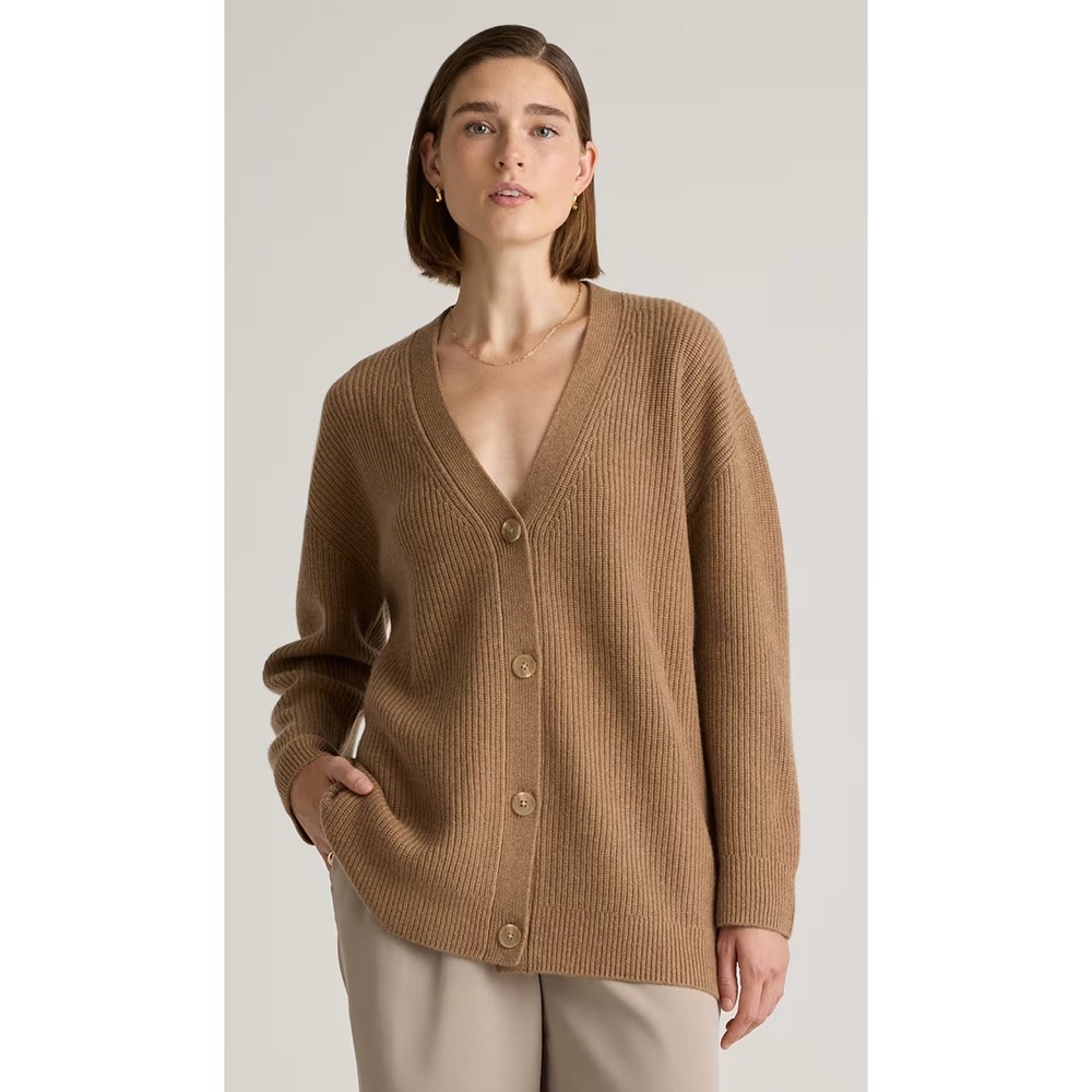 Quince Mongolian Cashmere Oversized Boyfriend Cardigan Sweater Fisherman Large